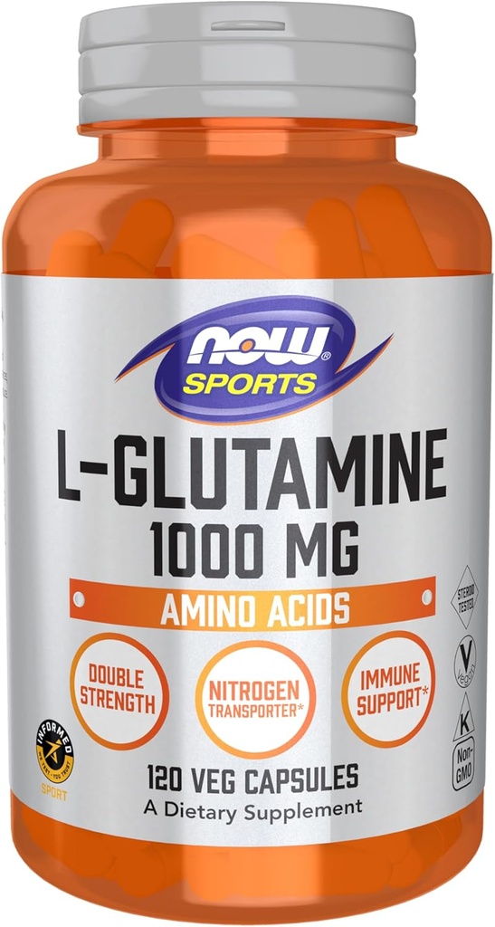 MAINTENANT Aliments Sports Nutrition, L-Glutamine, Double Force 1000 mg, Amino Acid, 120 Capsules de Veg