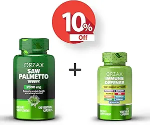 ORZAX Saw Palmetto 2000 mg 120 Vegatable Capsules and Immune Support Supplement, 9-in-1 60 Vegatables Capsules, Bundle