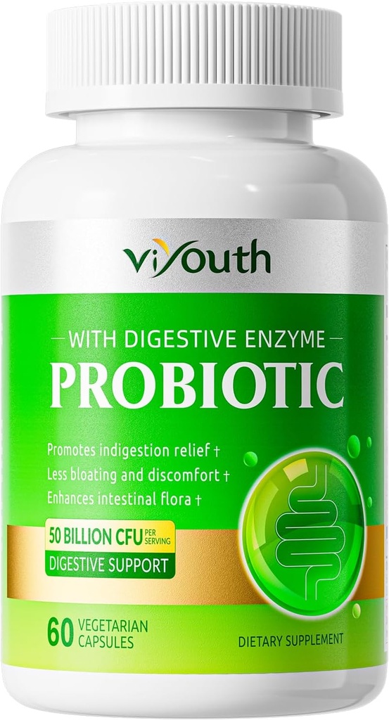 Probiotiques pour les femmes et les hommes - Probiotiques 50 milliards CFU 18 souches et 5 enzymes digestives pour la santé de Gut, Immune - Probiotiques Capsules soutient le gaz et le ballonnement, naturel, non-OGM, sans gluten, 60ct