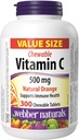 Webber Naturals Vitamine C, 300 comprimés d'orange à croquer, 500 mg de vitamine C par comprimé, os, dents, immunosupport et antioxydant