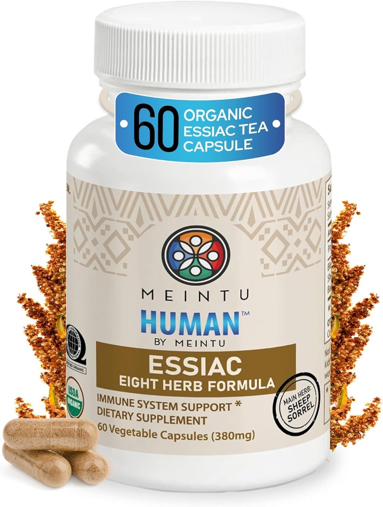 MEINTU Organic 8 Herb Capsules Essiac - Avancé puissant mélange d'antioxydants pour aider à promouvoir la santé globale - 100% Organic Essiac Tea 8 Herb Supplément - 60 Capsules