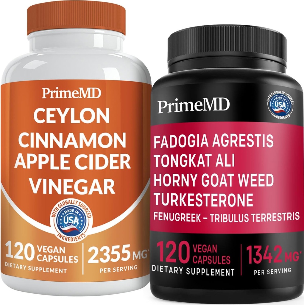 Ceylan Cinnamon (1pk) et Fadogia Tongkat Ali (1pk) Supplément - Vitamines pour le cœur, l'énergie, le muscle, la testostérone et le soutien immunitaire - Non-OGM, végétalien, sans gluten