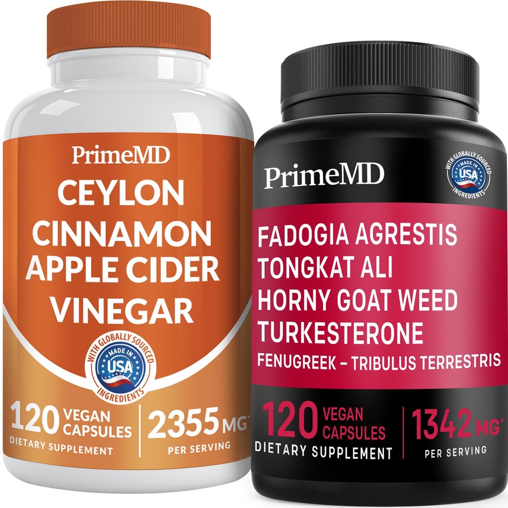 Ceylan Cinnamon (1pk) et Fadogia Tongkat Ali (1pk) Supplément - Vitamines pour le cœur, l'énergie, le muscle, la testostérone et le soutien immunitaire - Non-OGM, végétalien, sans gluten