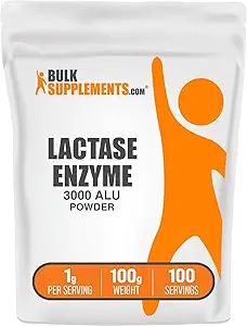 BulkSupplements.com Lactase Enzyme (3000 ALU) Poudre - Lactase Enzyme Supplément, Soutien digestif - Sans gluten, 1g par portion, 100g (3.5 oz) (paquet de 1)