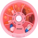 INVODA Weekly Pill Organizer 7 Compartiment Pill Box rotative pour les médicaments quotidiens et les vitamines - Portable Travel Pill Case Fish Oil Suppléments Vitamines Organizer (Pink)