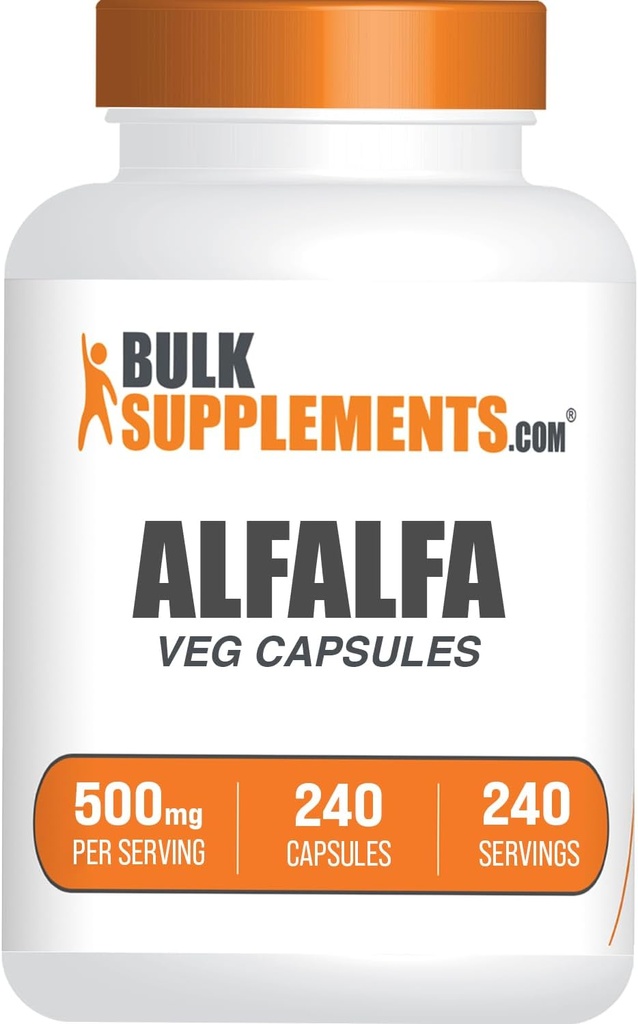 BulkSupplements.com Capsules d'extrait d'alfalfa - Supplément d'alfalfa, Supplément de superalimentation vert, Capsules d'alfalfa - Sans gluten, 1 Capsule par portion, 240 Capsules de Veg (Pack of 1)