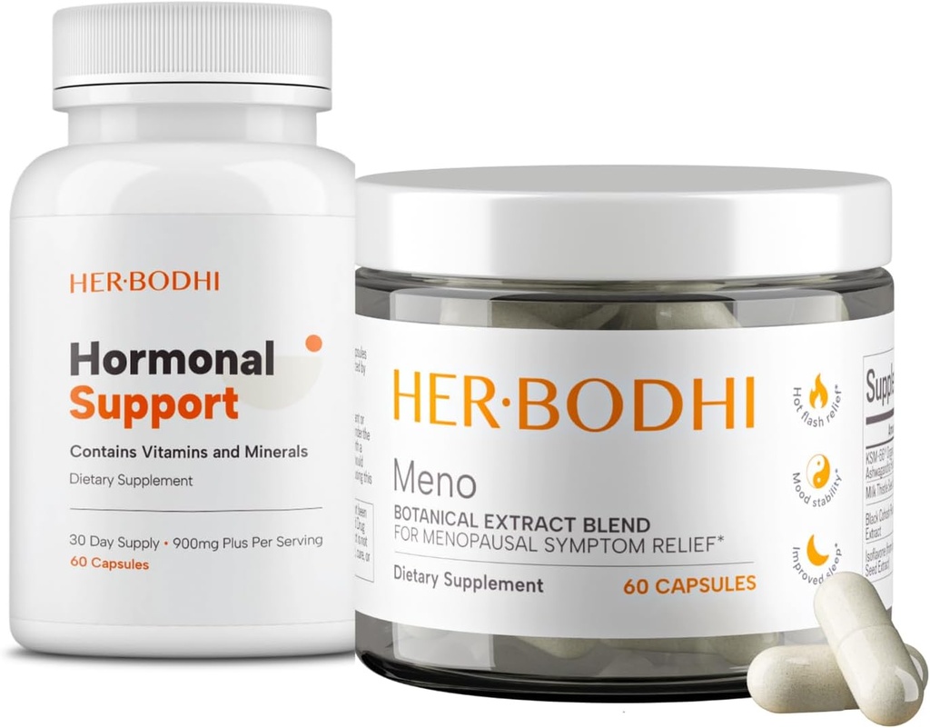 Meno & Hormonal Support Supplements - Menopause Hormonal Balance for Women (60 Caps) & Hormone Balance Supplement for Women, PMS Support Supplement (60 Caps), 2 Items