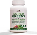 CARACTÉRISTIQUES DE PAYS Super Greens Vegicaps, 32 Super Foods, Complément alimentaire entier, Verts, Fruits, Légumes, Champignons et Probiotiques, Riche en antioxydants et phytonutriments, 120 Compte, 60 portions