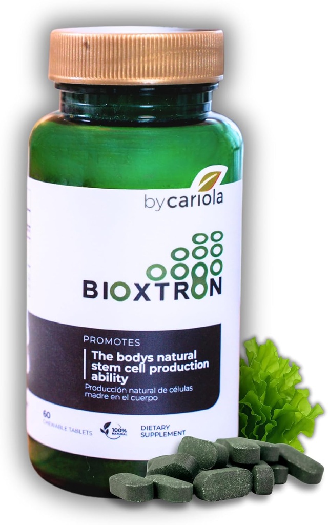 Bioxtron Supplément de cellules souches naturelles Comprimés à croquer - Spiruline, Chlorelle, AFA - soutient l'énergie, les articulations, les muscles, la santé immunitaire - Régénérateur de cellules souches - 60 comprimés (30 portions)