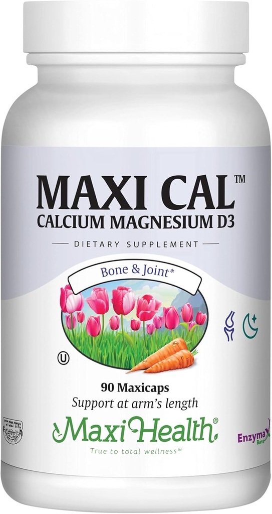 Maxi Health Calcium 1000 mg supplément avec vitamine D3 (1000 UI) et magnésium (500 mg) - os, dents et soutien articulaire pour les hommes et les femmes - 90 capsules
