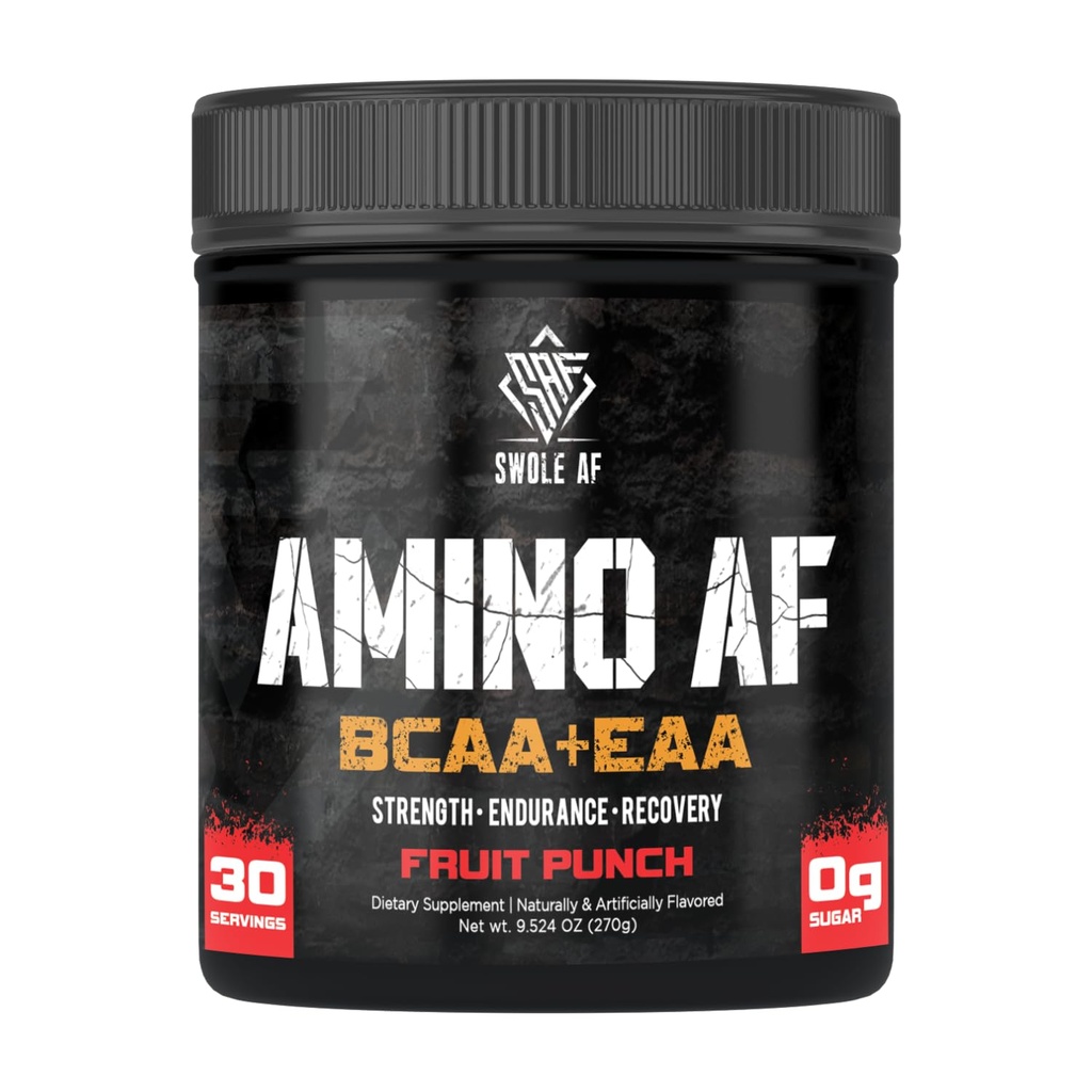Amino AF BCAA + EAA (Swole AF) Acides aminés essentiels pour le gain musculaire Endurance et récupération (Swole AF) Supplément alimentaire pour un métabolisme plus rapide de l'humeur