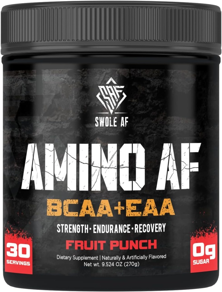 Amino AF BCAA + EAA (Swole AF) Acides aminés essentiels pour le gain musculaire Endurance et récupération (Swole AF) Supplément alimentaire pour un métabolisme plus rapide de l'humeur