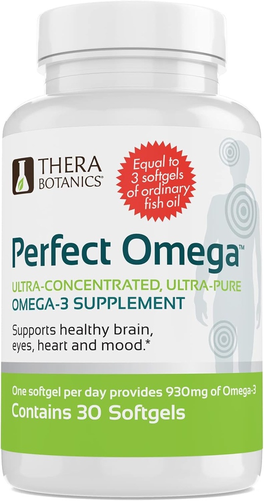 Therabotanics Perfect Omega Fish Oil EPA & DHA – Haute absorption, Omega concentré 3 pour la santé cardiaque, cérébrale, oculaire et métabolique - softgels d'huile de poisson de l'Alaska - 30 Compte (paquet de 1)