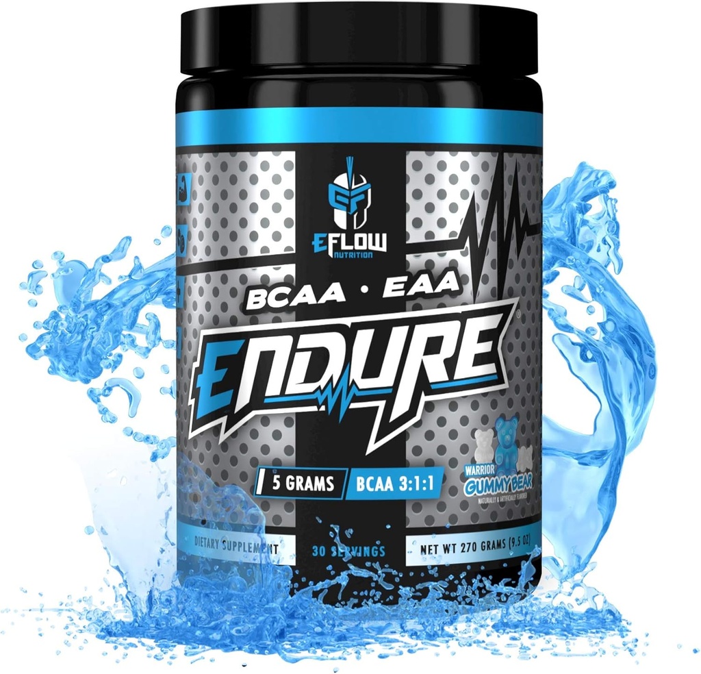 eFlow Nutrition Endure BCAA Plus EAA - Acides aminés essentiels Poudre d'électrolyte - Améliorer l'énergie, la récupération et la performance - Warrior Gummy Bear(30 portions)