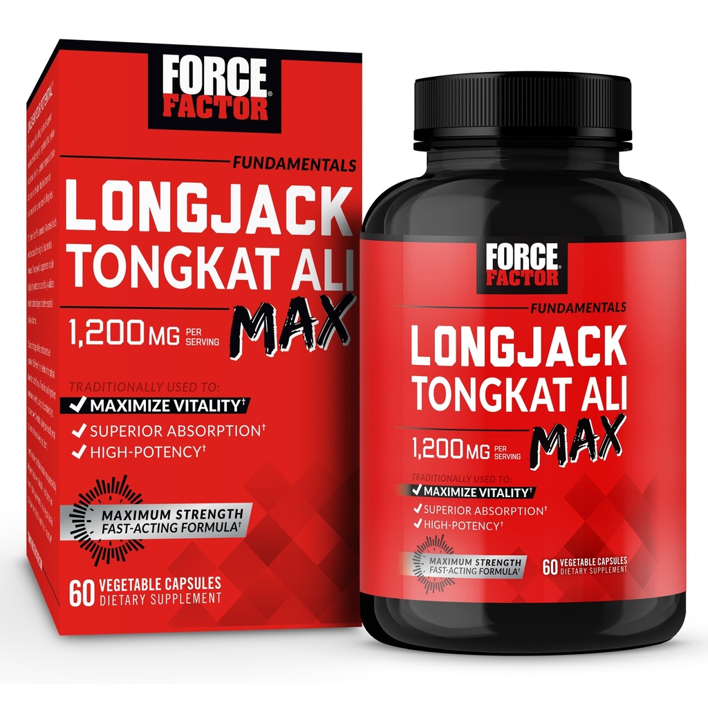 Facteur de Force Longjack Tongkat Ali Max pour les hommes, l'endurance masculine et supplément de vitalité fait avec l'extrait de Tongkat Ali et ingrédients naturels clés pour l'absorption supérieure, 1200mg, 60 Capsules