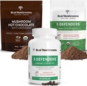 Véritable mélange de chocolat chaud (15srv), 5 Defenders Extract Powder (45srv) et 5 Defenders Suppléments (90ct) Ensemble pour soutenir l'immunité et le bien-être général - sans gluten, non-OGM, végétalien