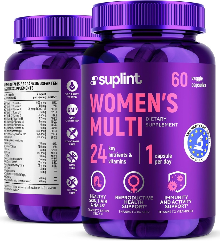 Supplément multivitamines pour les femmes Complexe complet avec vitamine A, C, D, E, B12, Zinc & Plus d'informations Vitamines de beauté des cheveux, de la peau et des ongles