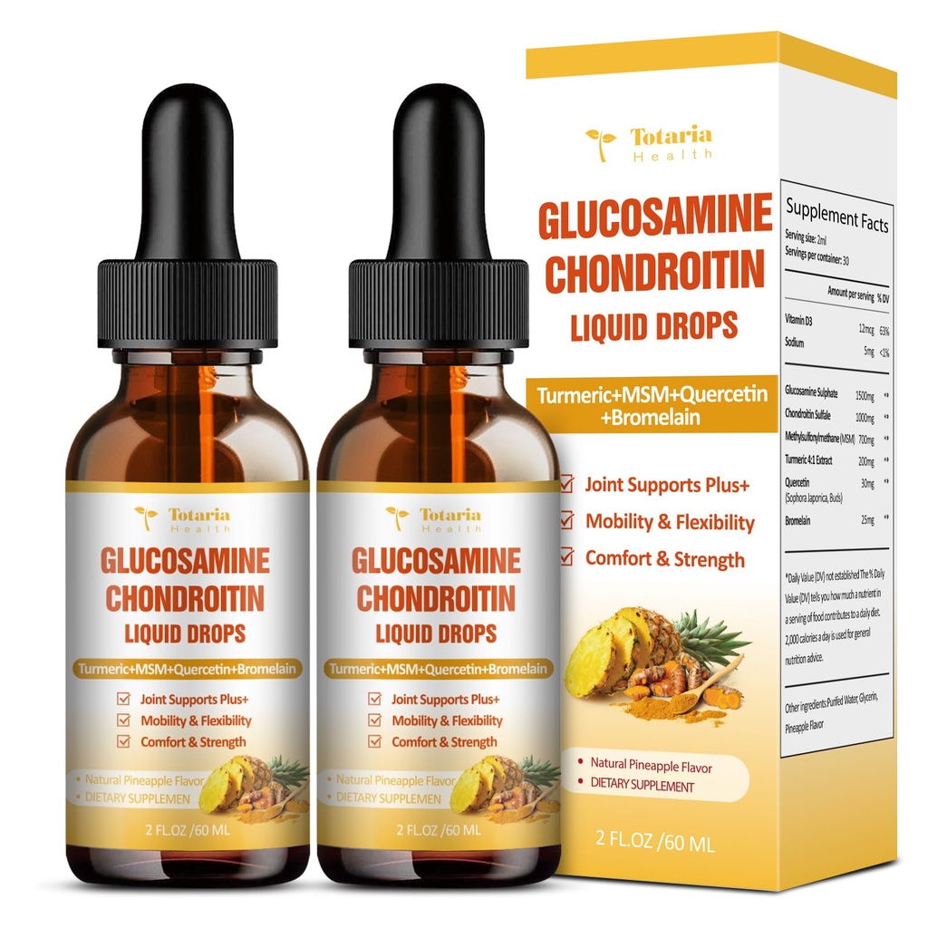 (2 paquets) Glucosamine Chondroitine MSM Soutien santé mixte - supplément de sulfate de chondroitine Turmère, Quercetin, Bromelain, MSM Huile