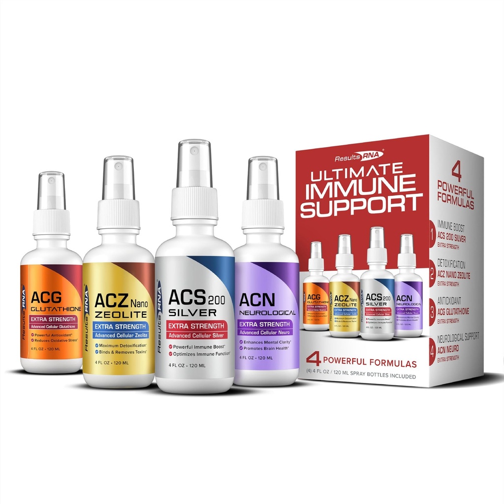 Résultats RNA – Système de support immunitaire ultime – ACS 200 Silver/ACZ Nano Zeolite/ACG Glutathion/ACN Neuro Système de support immunitaire le plus avancé disponible – recommandé par les médecins dans le monde entier