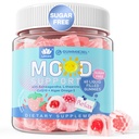 Ashwagandha Safran Gummies calmes + Omega 3, L-Theanine & CoQ10 pour les femmes hommes, Calme naturel Gummies de détente heureuses pour les adultes, complément de soutien d'humeur Gummy, parfum de fraise, sans sucre, végétalien, 60ct