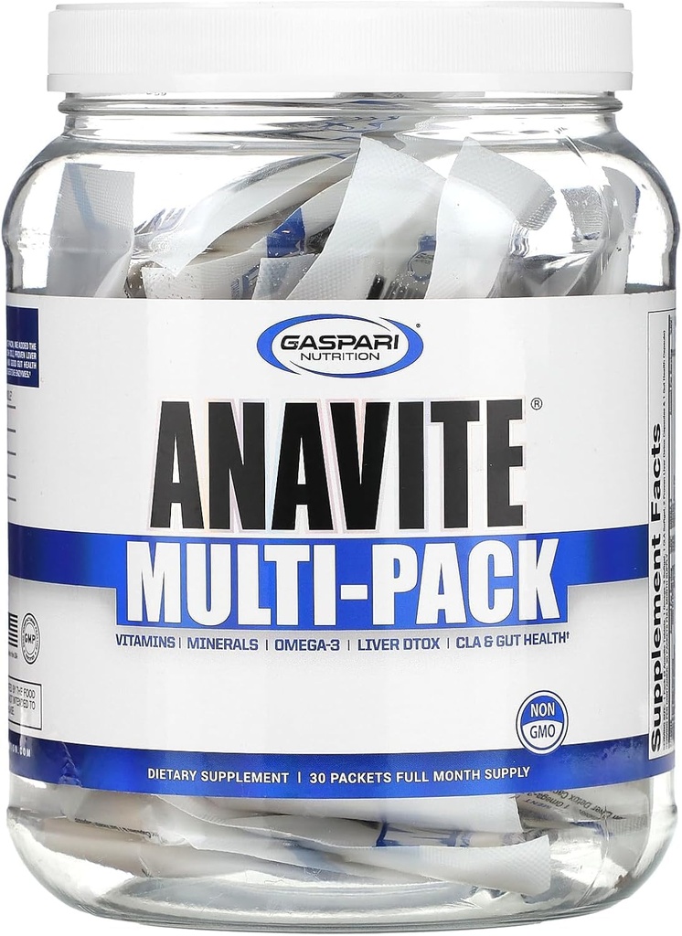 Gaspari Nutrition Anavite, Full Spectrum Multi-Vitamin Packs, Anavite Multivitamins, CLA, Omega 3s, Proven Gut, and Proven Liver Detox, All in 1 (30 Servings, 5 in 1 Multivitamin Pack)