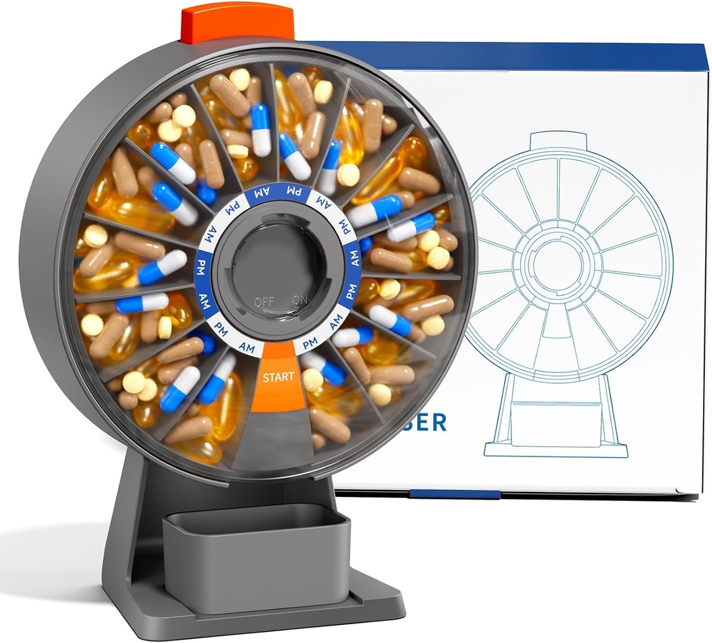 Odaro Grand distributeur de pilules, organisateur hebdomadaire de pilules 7 jours am pm / 14 jours Pill Box, organisateur quotidien de pilules de médecine avec l'utilisation murale ou permanente pour la vitamine, supplément, la médecine - Gris