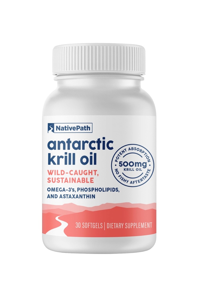 NativePath Wild-Caught Antarctique Krill Oil 500mg - Premium Astaxanthin 200mcg Phospholipide-Bound Omega-3 EPA DHA - Pure Formula GMP certifié tiers testé - 30 Softgels