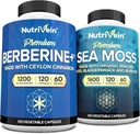 Nutrivein Premium Irish Sea Moss Capsules & Berberine Supplement Bundle: Ensemble de compléments à haute absorption de la mousse de mer & Berberine pour la digestion, le métabolisme et la vitalité
