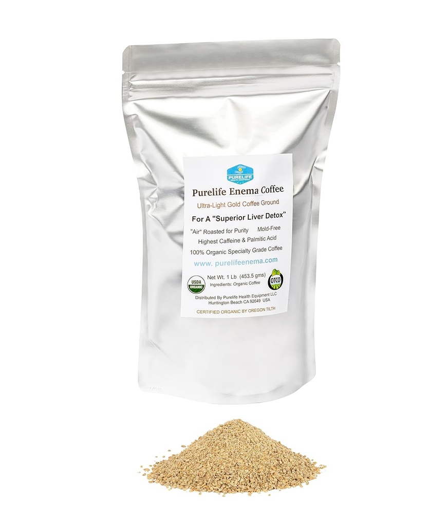 Purelife Lavement Café - 1 Lb Bio Ultra LIGHt "Gold" Lavement Café-Tiers laboratoires testés -Contaminant Gratuit - Spécialité Grade Pré-Ground - Gerson accepté pour la désintoxication supérieure du foie