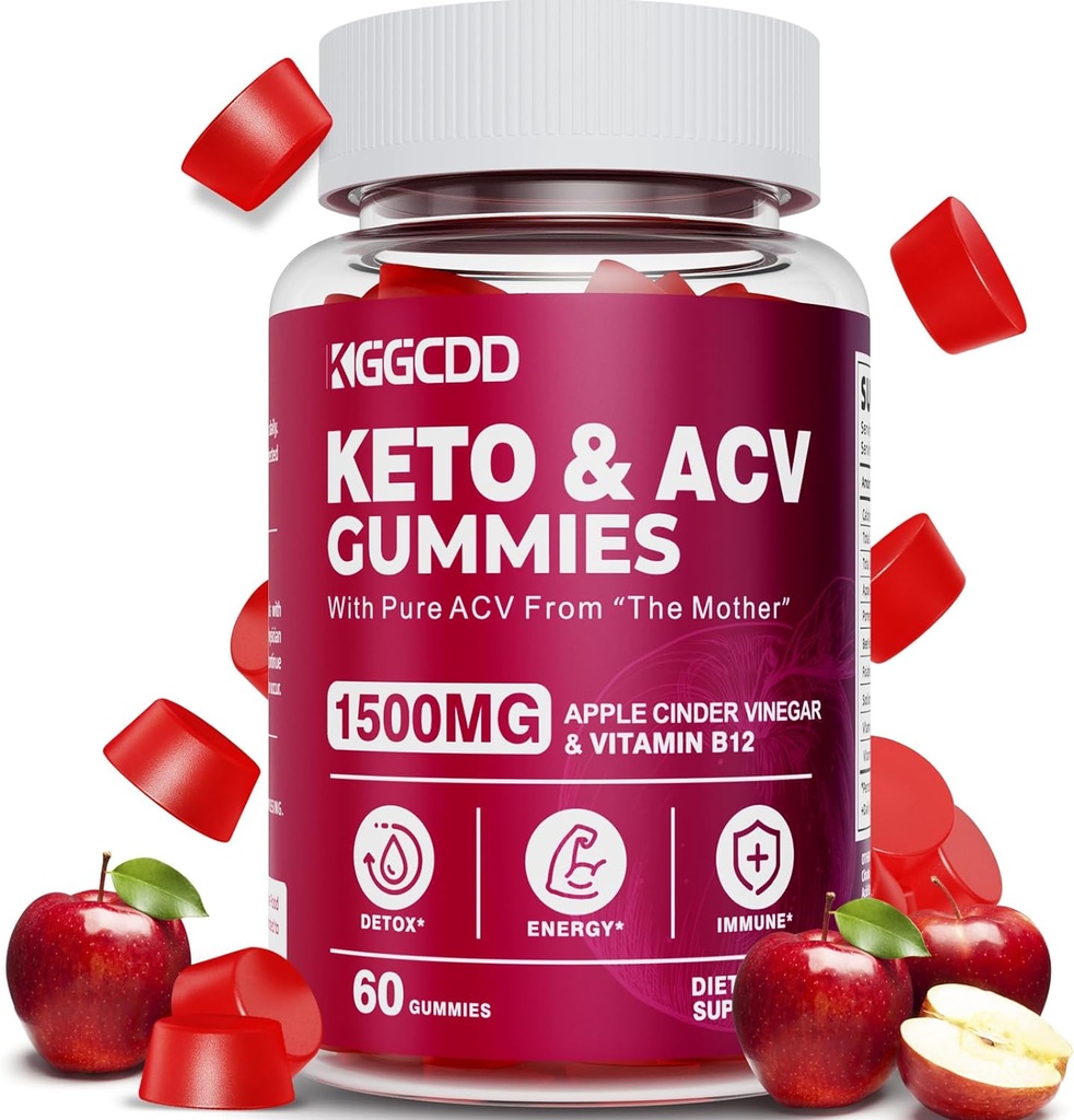 Gommies Keto ACV de poids avancé - L0ss-,- supplément de gommy Keto pour les femmes et les hommes, avec vinaigre de cidre de pomme de 1500MG et vitamine B12, végétalien et non-OGM, désintoxication et nettoyage, faible teneur en glucides, compte 60