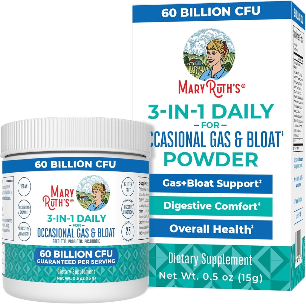MaryRuth Organics 3-en-1 Probiotiques de gaz et de blotsure pour une fonction digestive normale.Probiotiques pour les femmes et les hommes.Prébiotiques et postbiotiques.