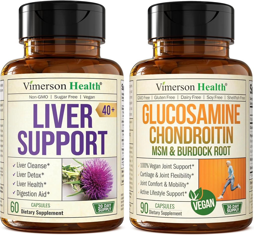 Liver Cleanse Detox & Repair Milk Thistle Supplement & Vegan Glucosamine Chondroitin MSM Joint Support Supplement