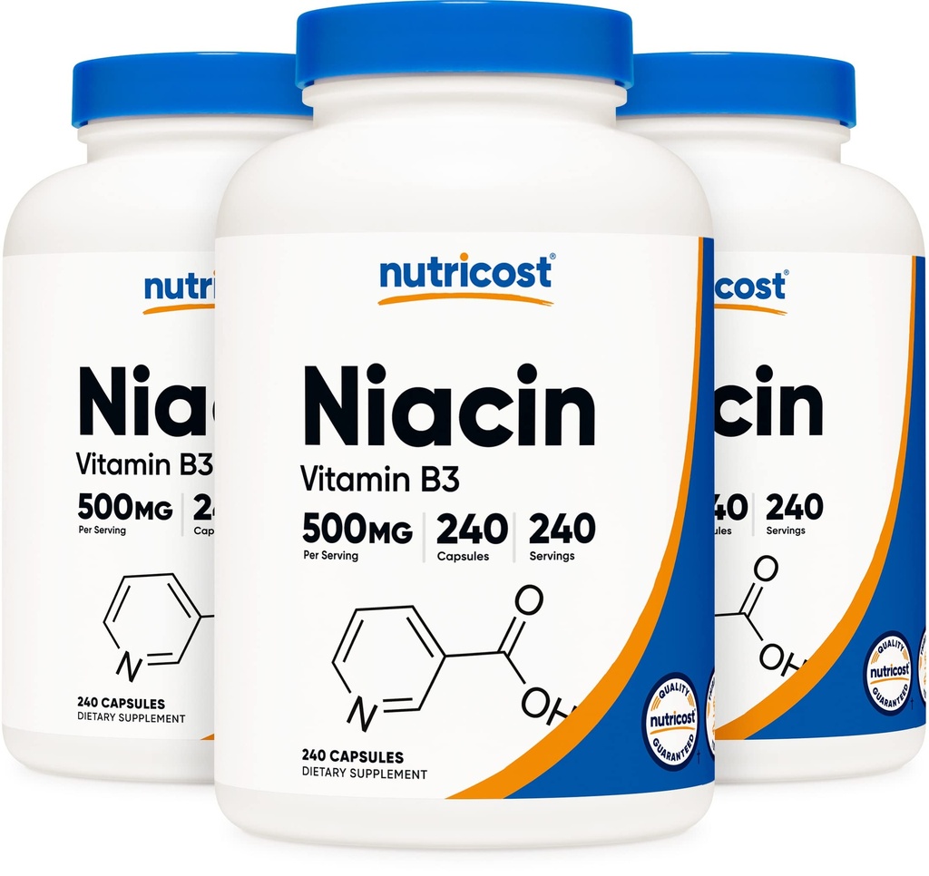 Nutricost Niacine (Vitamine B3) 500mg, 240 Capsules (3 bouteilles) - Flush de Niacine