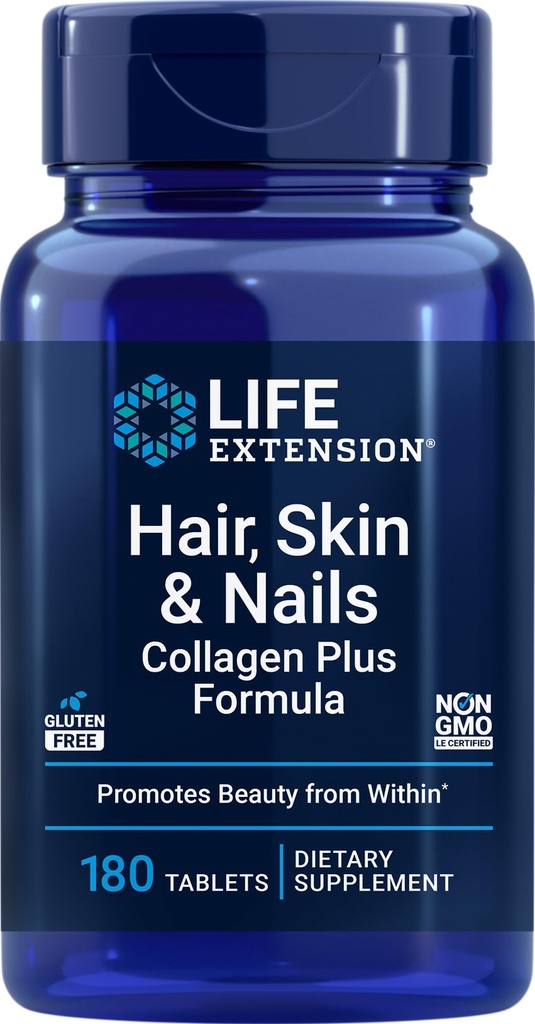 Prolongation de vie Cheveux, peau et ongles Collagène Plus Formule, 180 comprimés