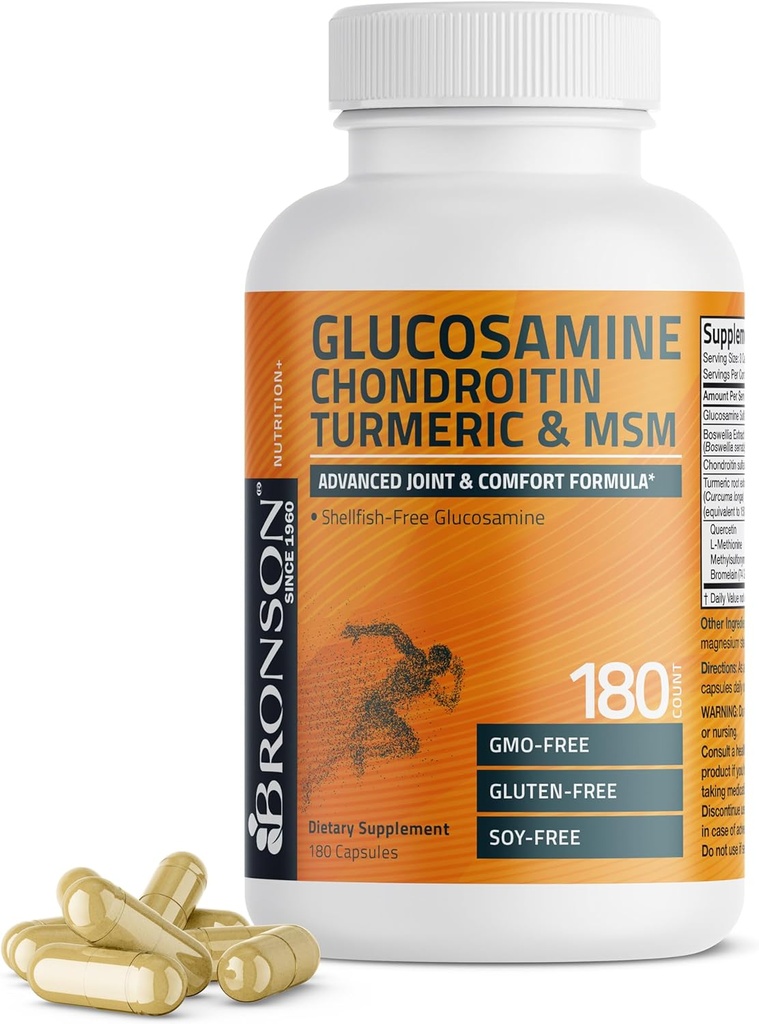 Bronson Glucosamine Chondroitin Turmeric & MSM Advanced Joint & Cartilage Formula, Supports Healthy Joints, Mobility & Cartilage - Non-GMO, 180 Capsules