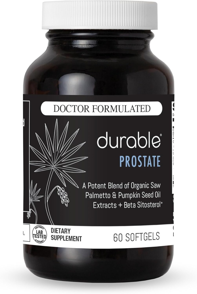 Prostate durable – Paume de scie biologique USPlus + Beta-Sitostérol – soutient la santé des hommes, fonction de la vésicule et flux – Doctor-formulé, fabriqué aux États-Unis – 30 jours d'approvisionnement (60 Softgels)