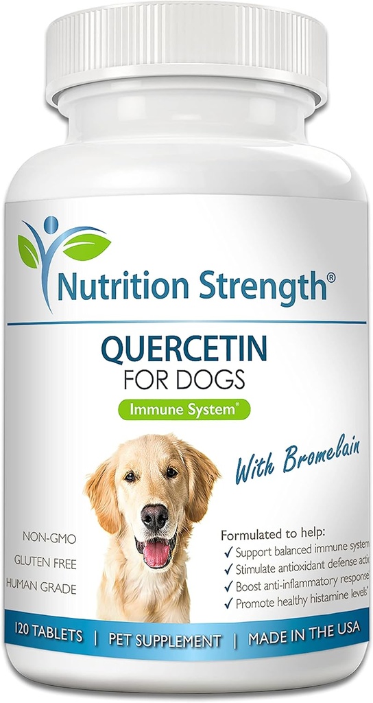 Quercetin for Dogs with Bromelain to Support Balanced Immune System, Promote Inflammatory Relief & Antioxidant Activity, Quercetin for Dog Allergies, 120 Chewable Tablets