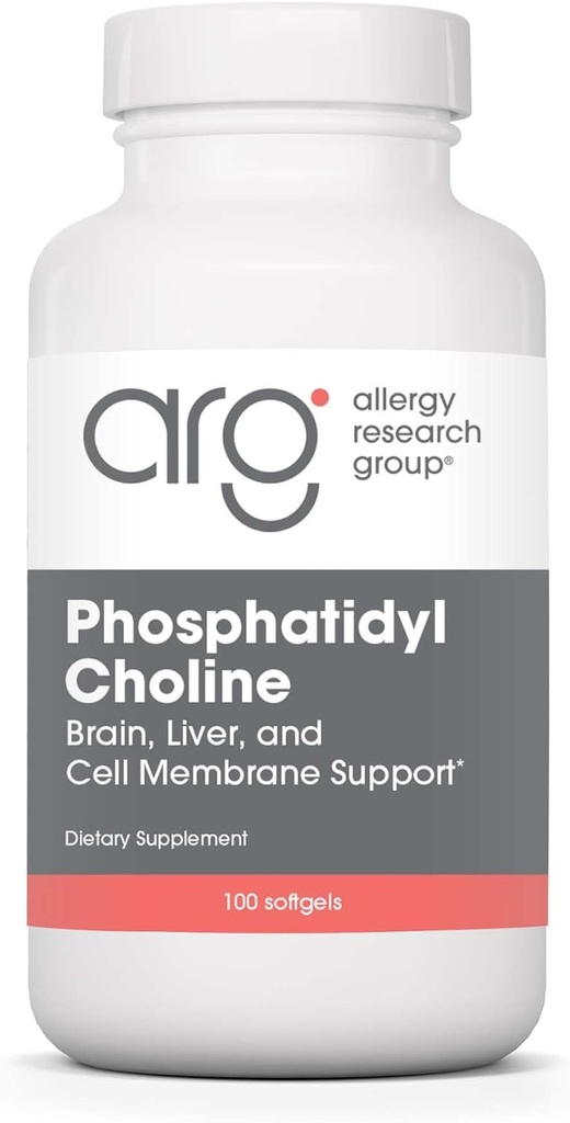 Allergy Research Group Phosphatidyl Choline Supplement - Lecithine Capsules, Enzymes digestifs pour foie, Soutien de la digestion des graisses, Suppléments de choline pour foie gras, 1540mg Softgels - 100 Compte