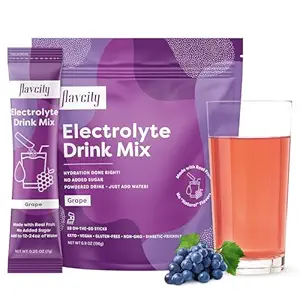 Mélange d'électrolytes de raisin de flavCity, 28 packs de bâton sur le pouce - Packs de poudre d'électrolytes sains faits avec des fruits réels - boisson en poudre de kéto sans sucre ajouté, sans gluten