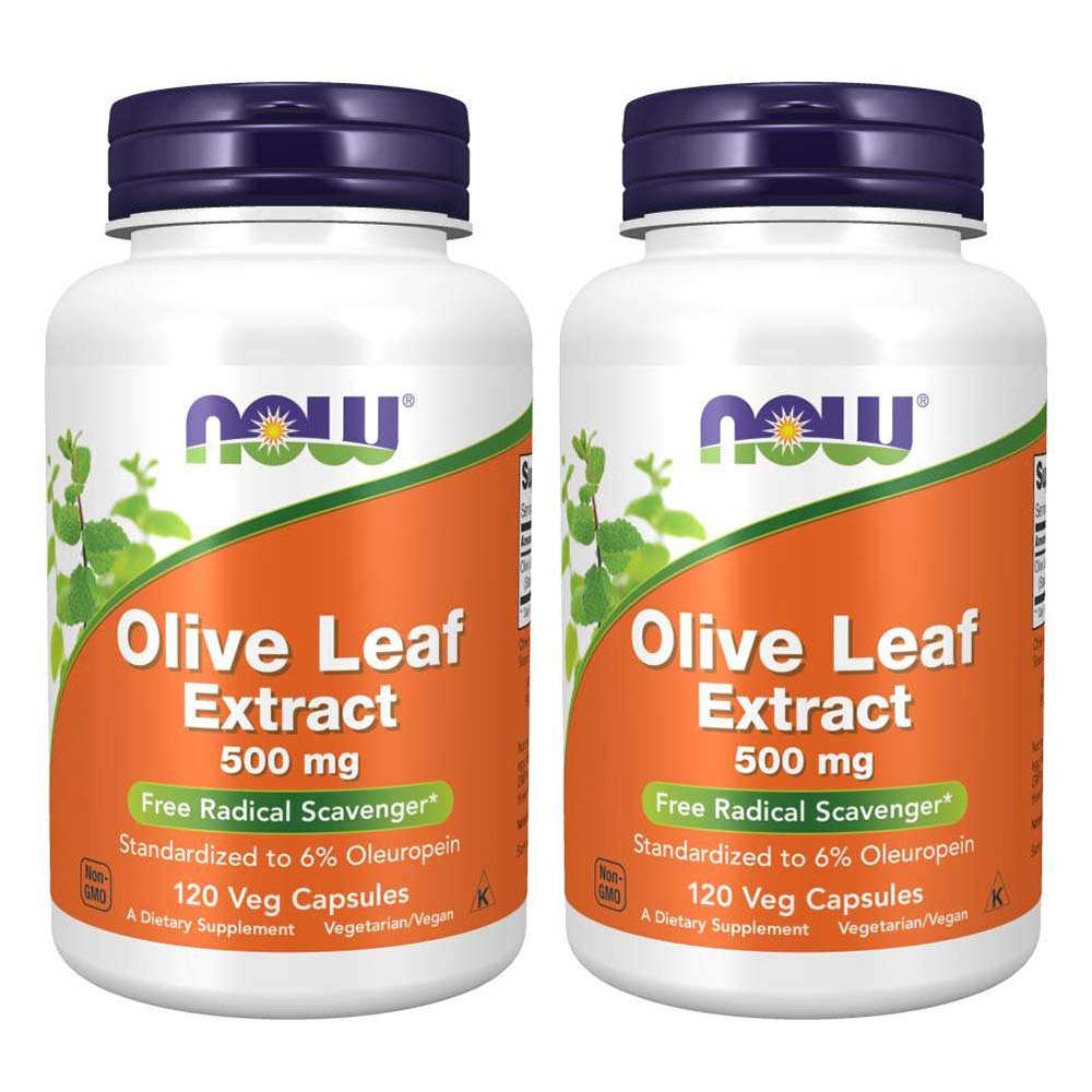 Maintenant Aliments Extrait de feuille d'olive 500mg Standardisé à 6% Oleuropein, 120 Vcaps (2 Pack)
