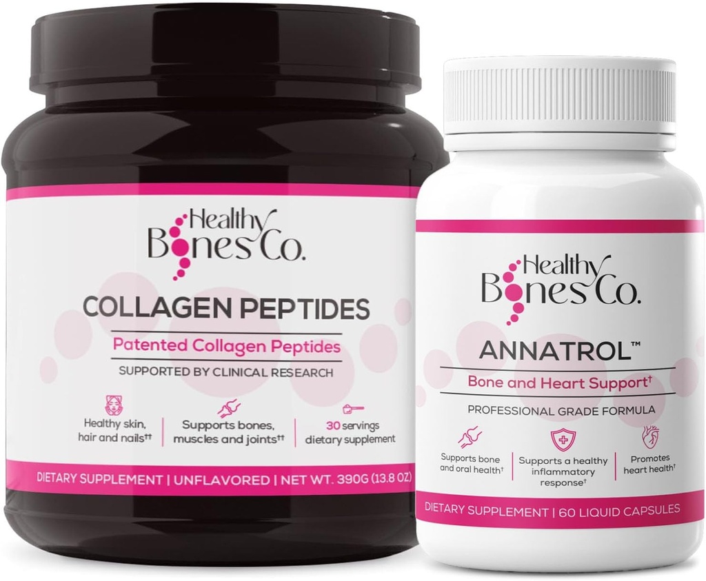 Annatrol Bone Support & FORTIBONE Collagen Peptides w/FORTIGEL, VERISOL - Bone complète, articulaire, peau, cheveux, ongles et support métabolique.