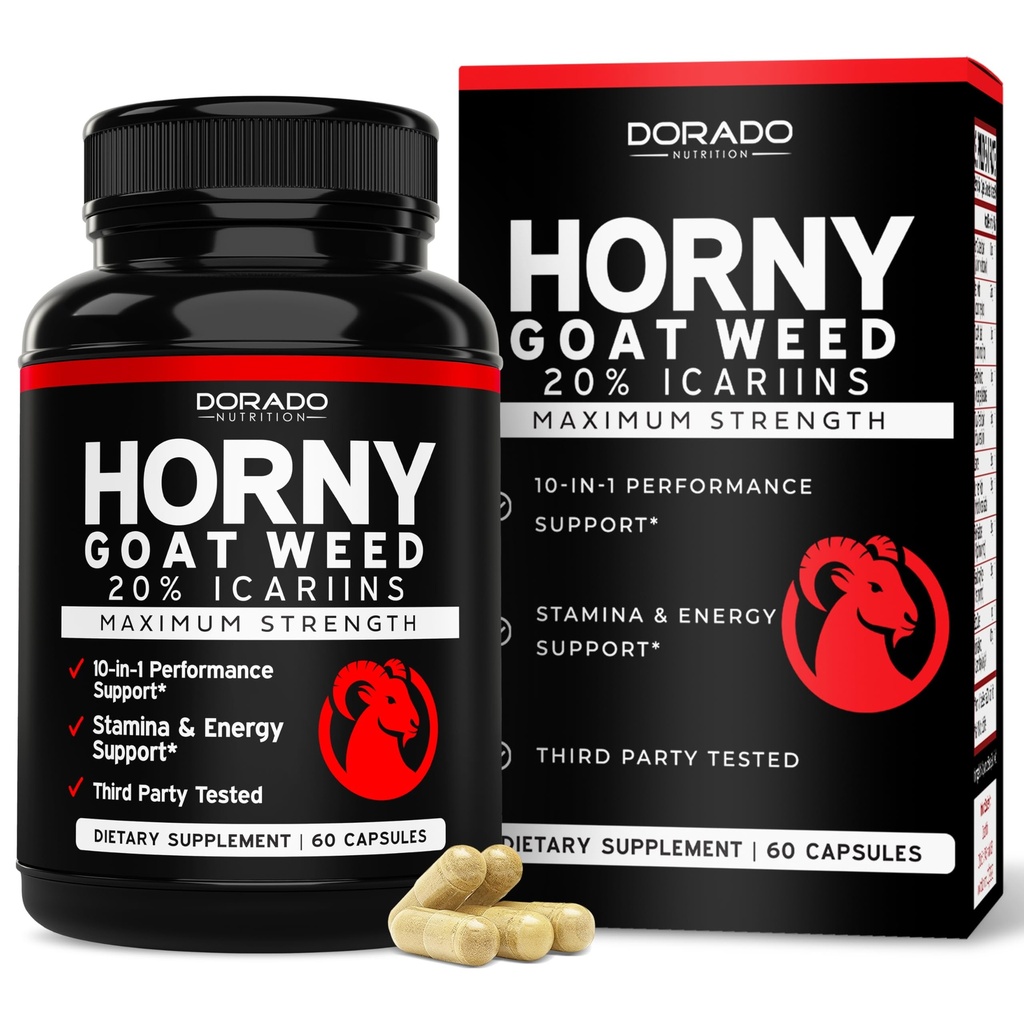 Wead Horny Goat pour les hommes et les femmes - [20% Icariins Max Strength] - Stimina, Endurance, Circulation, Joint & Back Support - Maca Root, Ginseng, Yohimbine, Tribulus, L-Arginine - USA Made - 60 Comte