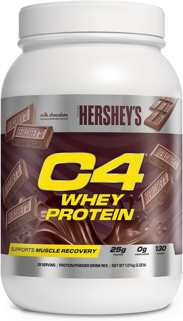Cellucor C4 poudre de protéines de lactosérum, chocolat Hershey - 25g de protéines, 0g de sucre ajouté, 130 calories par portion, soutient la récupération musculaire, 28 portions, Premium Whey pour post-travail