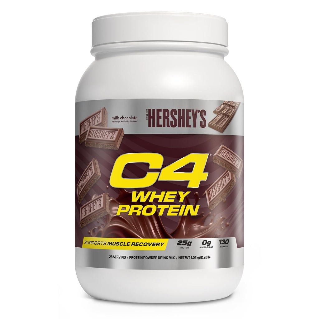 Cellucor C4 poudre de protéines de lactosérum, chocolat Hershey - 25g de protéines, 0g de sucre ajouté, 130 calories par portion, soutient la récupération musculaire, 28 portions, Premium Whey pour post-travail