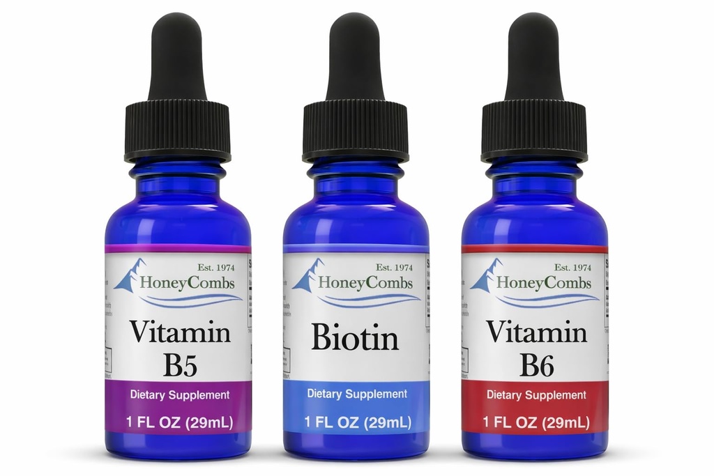 HoneyCombs gouttes liquides 1 oz Chacun Économisez 10% - Vitamine B7 (Biotine) + Vitamine B5 (Acide pantothénique) + Vitamine B6 (Pyridoxine)