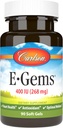 Carlson- E-Gems, 400 UI (268 mg), Santé cardiaque et bien-être optimal, Antioxydant, 90 gels mous