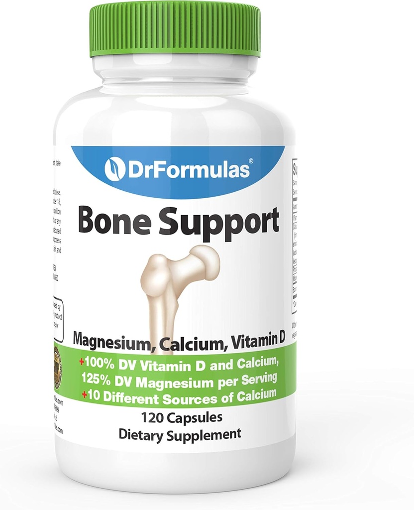 DrFormulas Bone Support 100% DV 1000mg Supplément de calcium Carbonate, Citrate, Gluconate, (pas d-glucarate) Chlorure avec vitamine D, Magnésium et Boron - 30 jours d'approvisionnement