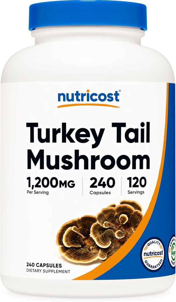 Nutricost Turkey Tail Mushroom Capsules 1200mg, 120 portions (240 gélules) - Sans gluten, sans OGM et respectueux des végétaux