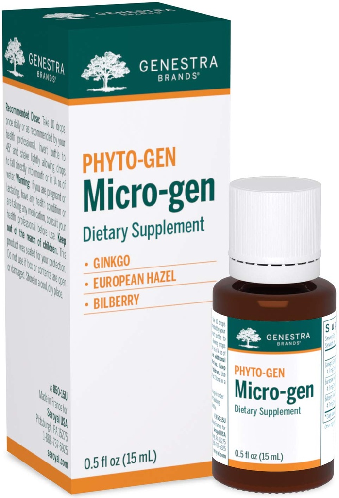 Genestra Brands Micro-gen, Gingko, Hazel européen et complément à base de plantes de Bilberry.
