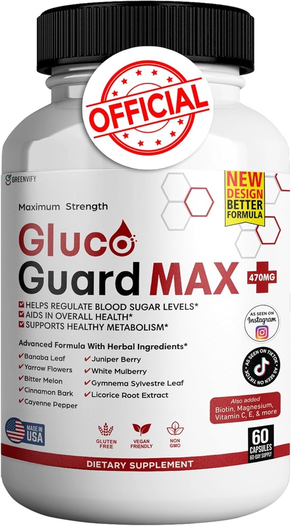 Gluco Guard Max Daily Wellness Support Supplement with Vitamins, Minerals, and Herbs – Chromium, Magnesium, Banaba, Bitter Melon, and Zinc – Non-GMO, Gluten-Free – 60 Capsules